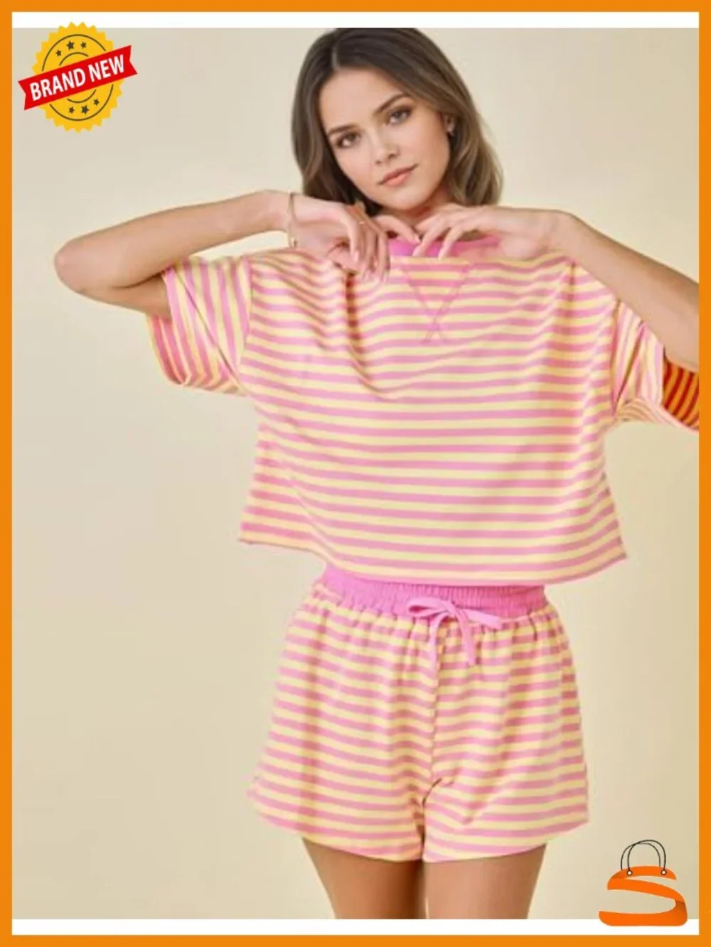 Striped Cotton Blend Lounge 2 Piece Pajama Set - Short Sleeve Tee and